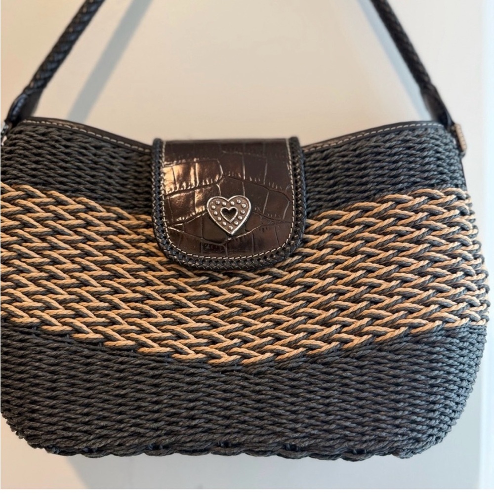 New never used. Brighton Black and Tan Woven Shoulder Bag.